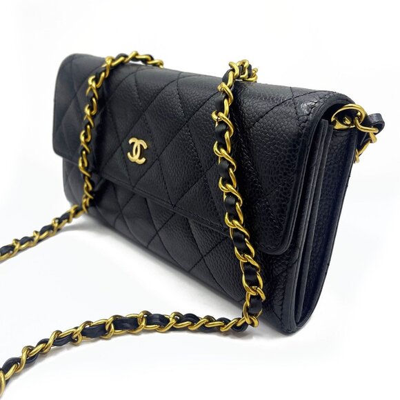 Authentic CHANEL CC Classic Caviar Flap Wallet Quilted Leather Chain Purse Black - Picture 6 of 14